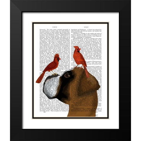 Boxer and Red Cardinals Black Modern Wood Framed Art Print with Double Matting by Fab Funky
