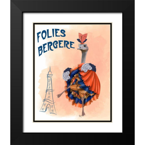 Ostrich, Can Can in Orange and Blue Black Modern Wood Framed Art Print with Double Matting by Fab Funky