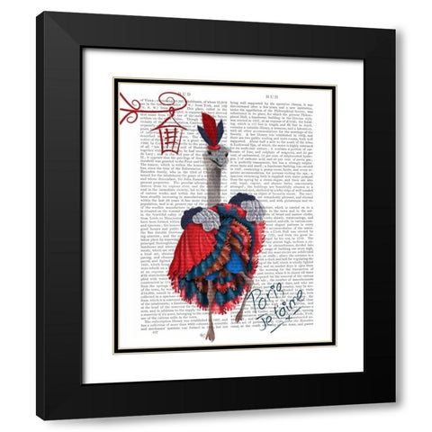 Ostrich, Can Can in Red and Blue Black Modern Wood Framed Art Print with Double Matting by Fab Funky