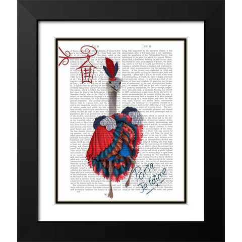 Ostrich, Can Can in Red and Blue Black Modern Wood Framed Art Print with Double Matting by Fab Funky