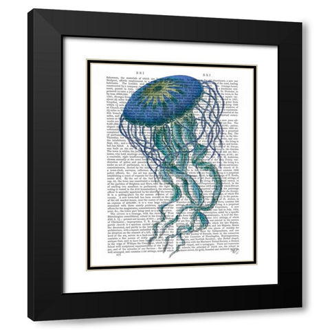 Blue Jellyfish 1 Black Modern Wood Framed Art Print with Double Matting by Fab Funky