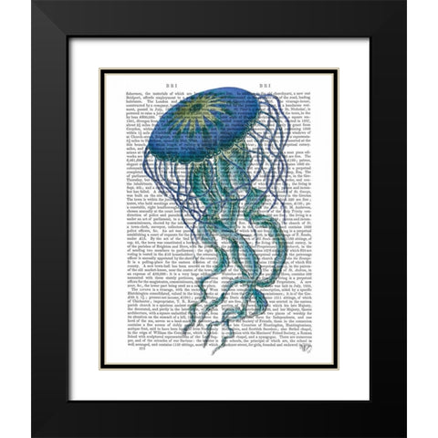Blue Jellyfish 1 Black Modern Wood Framed Art Print with Double Matting by Fab Funky