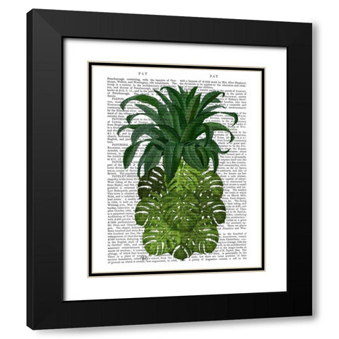 Pineapple, Monstera Leaf Black Modern Wood Framed Art Print with Double Matting by Fab Funky