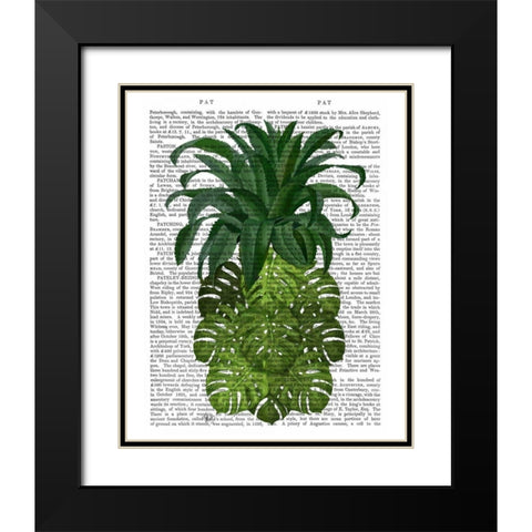 Pineapple, Monstera Leaf Black Modern Wood Framed Art Print with Double Matting by Fab Funky