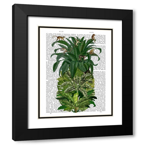 Pineapple, Monkeys Black Modern Wood Framed Art Print with Double Matting by Fab Funky