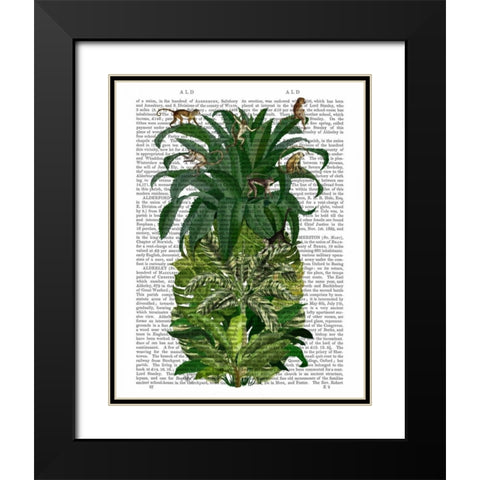 Pineapple, Monkeys Black Modern Wood Framed Art Print with Double Matting by Fab Funky