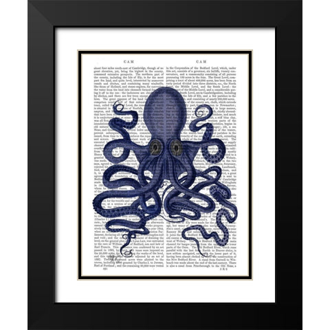 Octopus 9, Blue Black Modern Wood Framed Art Print with Double Matting by Fab Funky