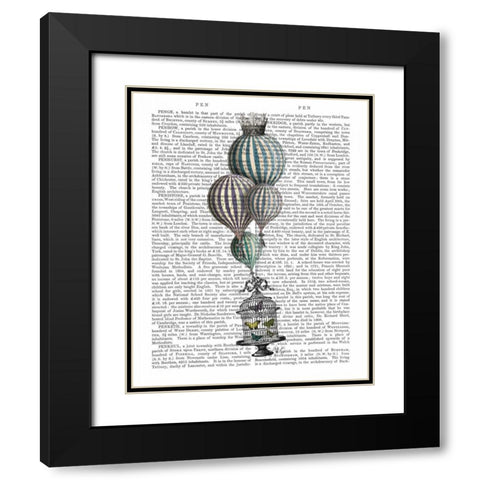 Balloon and Bird Cage 1 Black Modern Wood Framed Art Print with Double Matting by Fab Funky