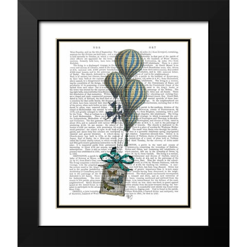 Balloon and Bird Cage 2 Black Modern Wood Framed Art Print with Double Matting by Fab Funky