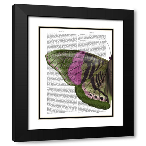 Butterfly in Green and Pink a Black Modern Wood Framed Art Print with Double Matting by Fab Funky