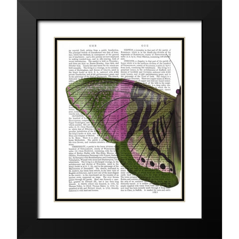 Butterfly in Green and Pink a Black Modern Wood Framed Art Print with Double Matting by Fab Funky