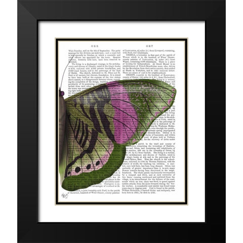 Butterfly in Green and Pink b Black Modern Wood Framed Art Print with Double Matting by Fab Funky