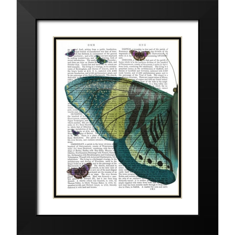 Butterfly in Turquoise and Yellow a Black Modern Wood Framed Art Print with Double Matting by Fab Funky