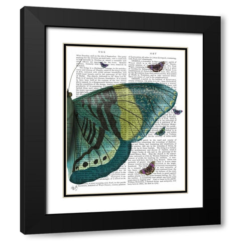 Butterfly in Turquoise and Yellow b Black Modern Wood Framed Art Print with Double Matting by Fab Funky