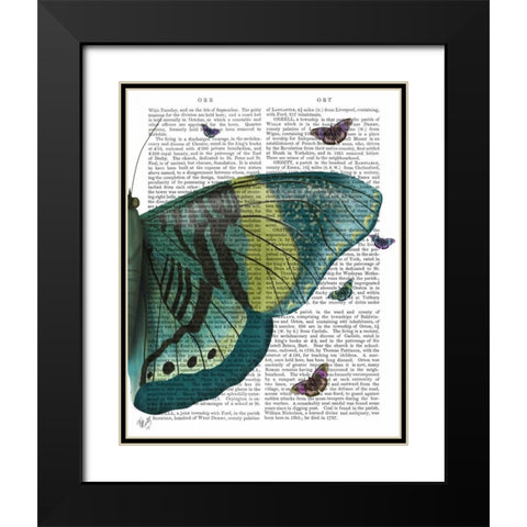 Butterfly in Turquoise and Yellow b Black Modern Wood Framed Art Print with Double Matting by Fab Funky