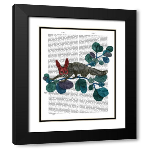 Sly Fox in Bunny Mask Black Modern Wood Framed Art Print with Double Matting by Fab Funky