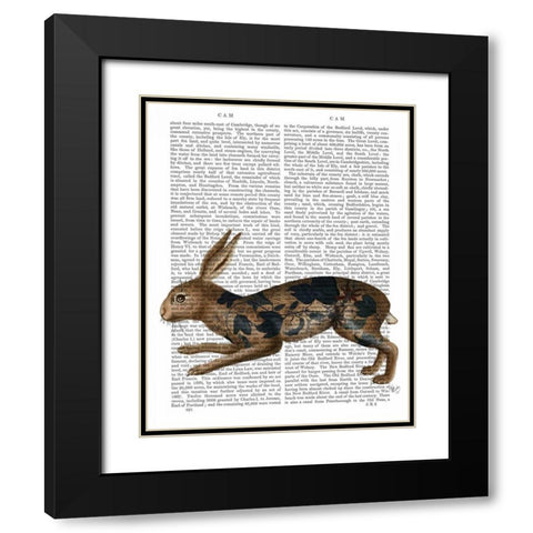 Hare and Black Leaves Black Modern Wood Framed Art Print with Double Matting by Fab Funky