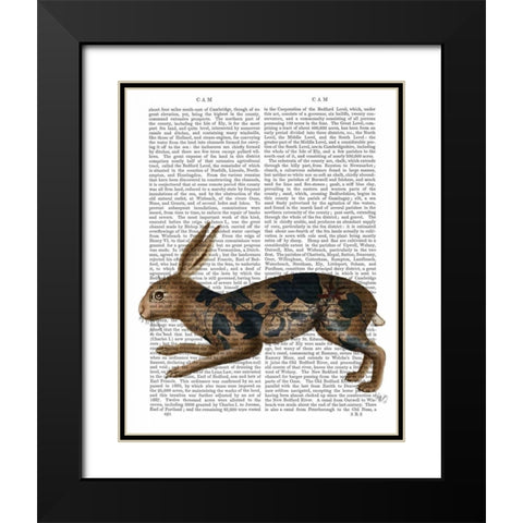 Hare and Black Leaves Black Modern Wood Framed Art Print with Double Matting by Fab Funky
