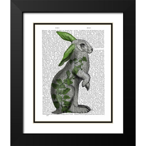 Hare with Green Ears Black Modern Wood Framed Art Print with Double Matting by Fab Funky
