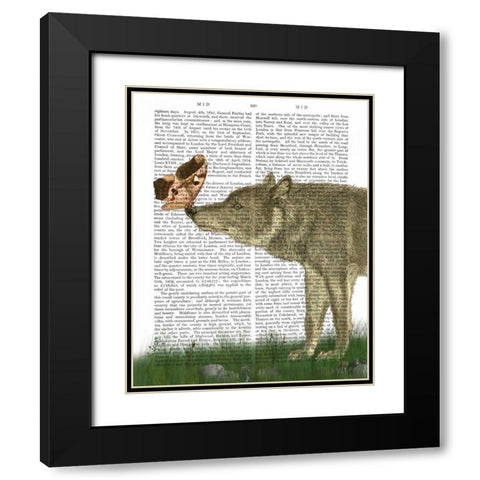 Wolf and Moth Black Modern Wood Framed Art Print with Double Matting by Fab Funky