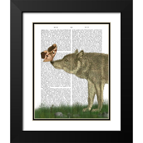 Wolf and Moth Black Modern Wood Framed Art Print with Double Matting by Fab Funky