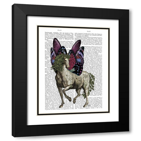 Horse with Butterfly Wings Black Modern Wood Framed Art Print with Double Matting by Fab Funky