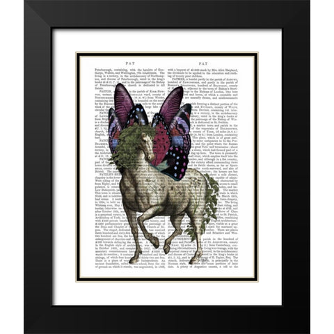 Horse with Butterfly Wings Black Modern Wood Framed Art Print with Double Matting by Fab Funky