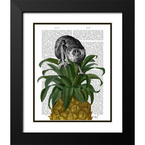 Loris on Pineapple Black Modern Wood Framed Art Print with Double Matting by Fab Funky