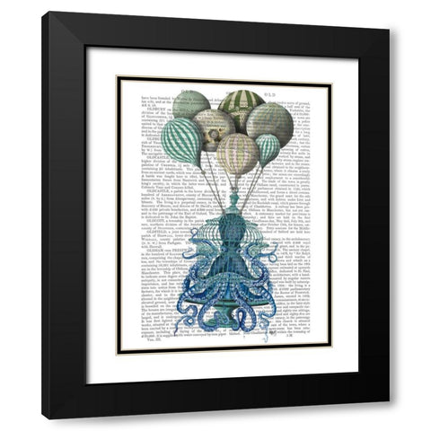 Octopus Cage and Balloons Black Modern Wood Framed Art Print with Double Matting by Fab Funky
