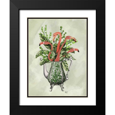 Vase Of Flamingos Black Modern Wood Framed Art Print with Double Matting by Fab Funky