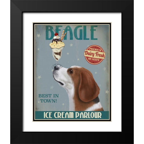 Beagle Ice Cream Black Modern Wood Framed Art Print with Double Matting by Fab Funky