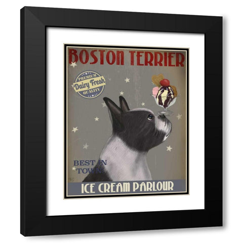 Boston Terrier Ice Cream Black Modern Wood Framed Art Print with Double Matting by Fab Funky