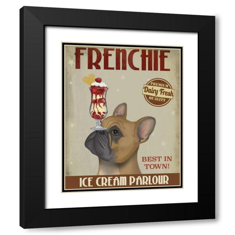 French Bulldog Ice Cream Black Modern Wood Framed Art Print with Double Matting by Fab Funky