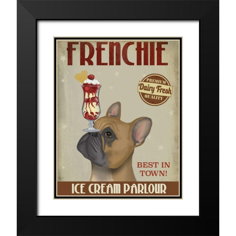 French Bulldog Ice Cream Black Modern Wood Framed Art Print with Double Matting by Fab Funky