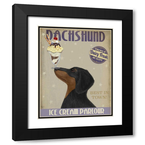 Dachshund, Black and Tan, Ice Cream Black Modern Wood Framed Art Print with Double Matting by Fab Funky