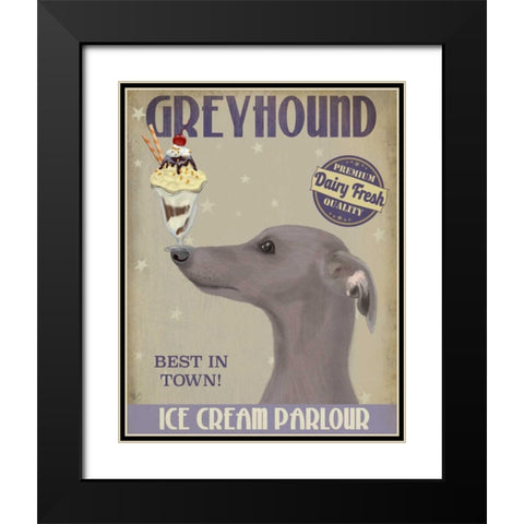 Greyhound, Grey, Ice Cream Black Modern Wood Framed Art Print with Double Matting by Fab Funky