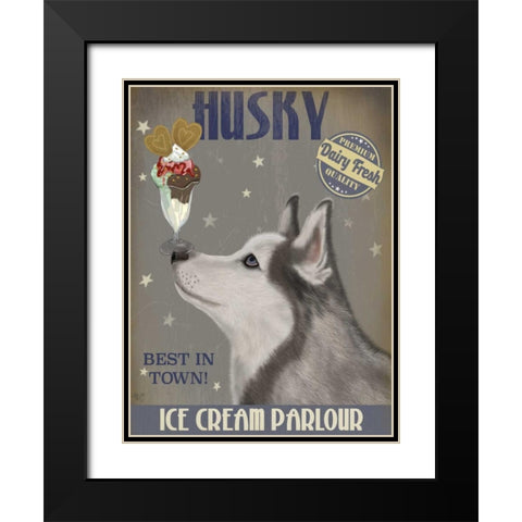 Husky Ice Cream Black Modern Wood Framed Art Print with Double Matting by Fab Funky