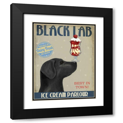 Black Labrador Ice Cream Black Modern Wood Framed Art Print with Double Matting by Fab Funky
