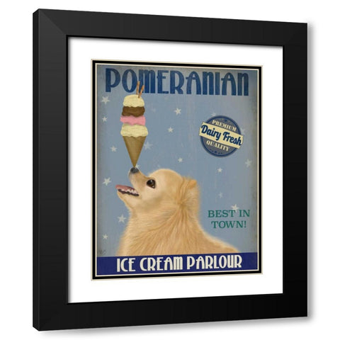 Pomeranian Ice Cream Black Modern Wood Framed Art Print with Double Matting by Fab Funky