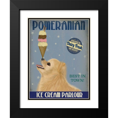 Pomeranian Ice Cream Black Modern Wood Framed Art Print with Double Matting by Fab Funky