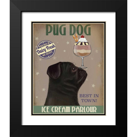 Pug, Black, Ice Cream Black Modern Wood Framed Art Print with Double Matting by Fab Funky