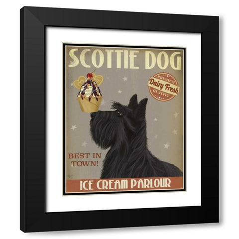 Scottish Terrier Ice Cream Black Modern Wood Framed Art Print with Double Matting by Fab Funky