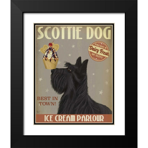 Scottish Terrier Ice Cream Black Modern Wood Framed Art Print with Double Matting by Fab Funky