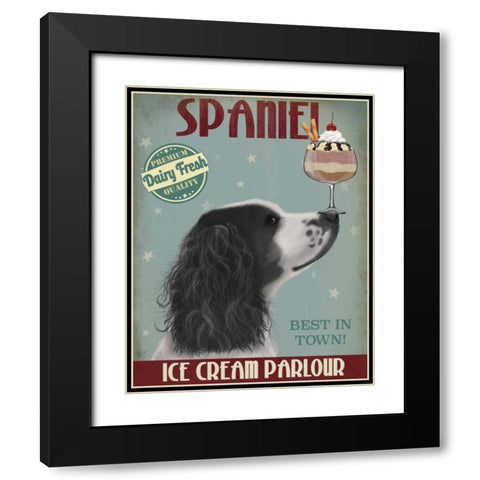 Springer Spaniel, Black and White, Ice Cream Black Modern Wood Framed Art Print with Double Matting by Fab Funky