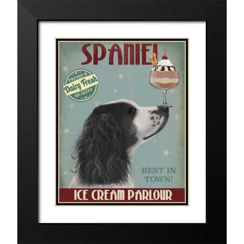 Springer Spaniel, Black and White, Ice Cream Black Modern Wood Framed Art Print with Double Matting by Fab Funky