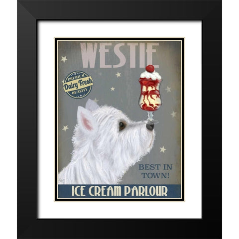 Westie Ice Cream Black Modern Wood Framed Art Print with Double Matting by Fab Funky