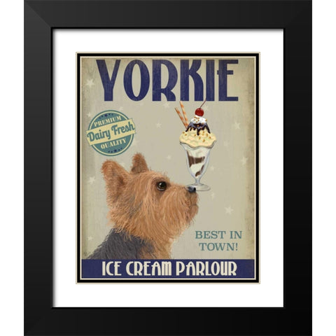 Yorkshire Terrier Ice Cream Black Modern Wood Framed Art Print with Double Matting by Fab Funky