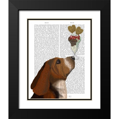 Basset Hound Ice Cream Black Modern Wood Framed Art Print with Double Matting by Fab Funky