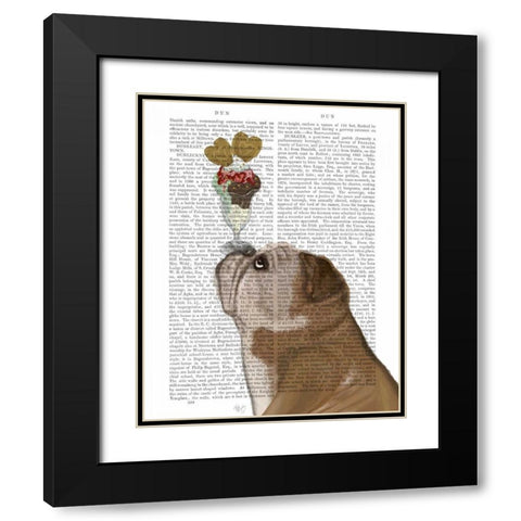 English Bulldog Ice Cream Black Modern Wood Framed Art Print with Double Matting by Fab Funky