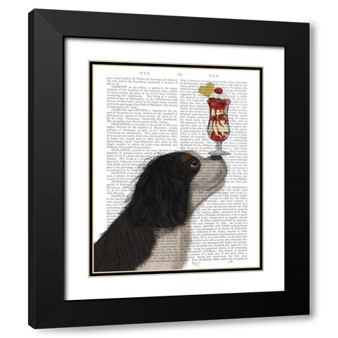 Cavalier King Charles, Black White, Ice Cream Black Modern Wood Framed Art Print with Double Matting by Fab Funky